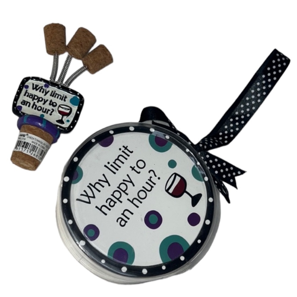 WINE CORK AND COASTERS SET “WHY LIMIT HAPPY TO AN HOUR”